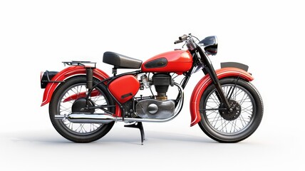 Classic red vintage motorcycle with chrome details and retro design, captured against a clean white background for a timeless look.