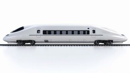 A modern white high-speed bullet train displayed in a sleek side profile, showcasing its aerodynamic design and cutting-edge technology.