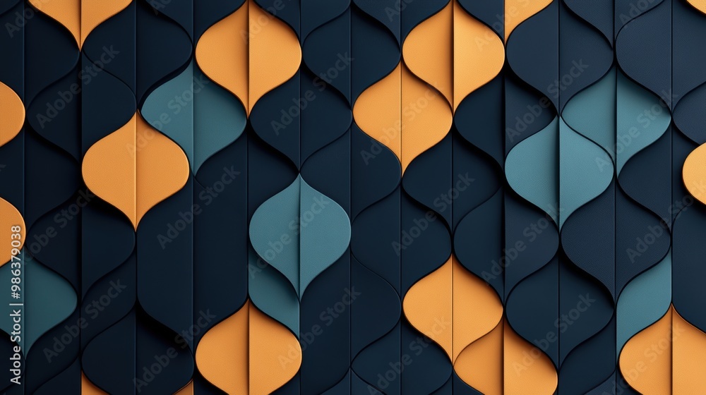 Poster a seamless pattern of repeating geometric shapes in a dark, rich color palette, creating an elegant 
