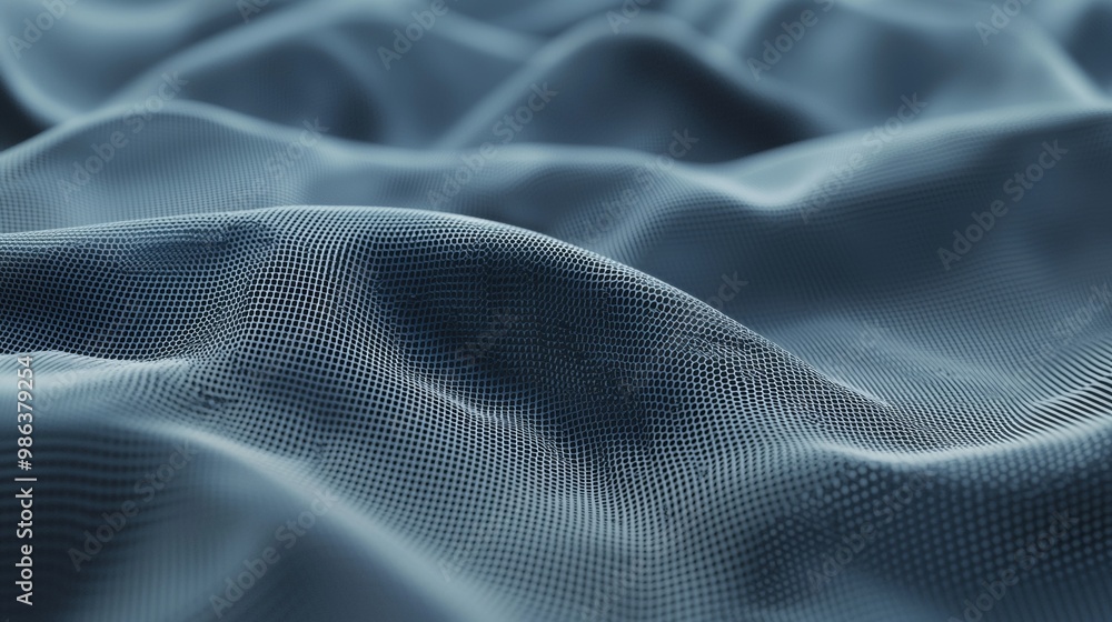 Poster blue fabric with matrix-like structure ripples and flows, creating modern abstract background. textu