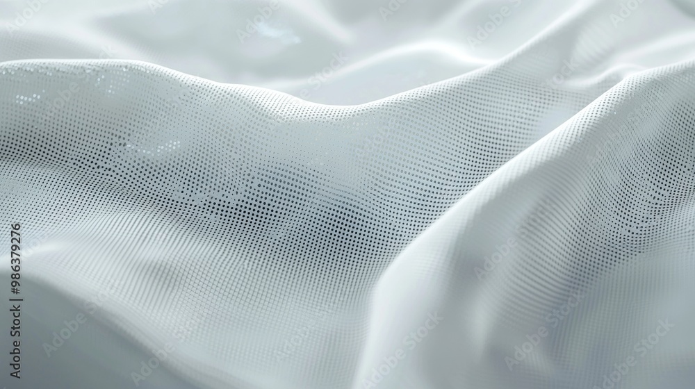 Poster white fabric with abstract wavy surface and delicate holes, casting soft shadows for a luxurious tou