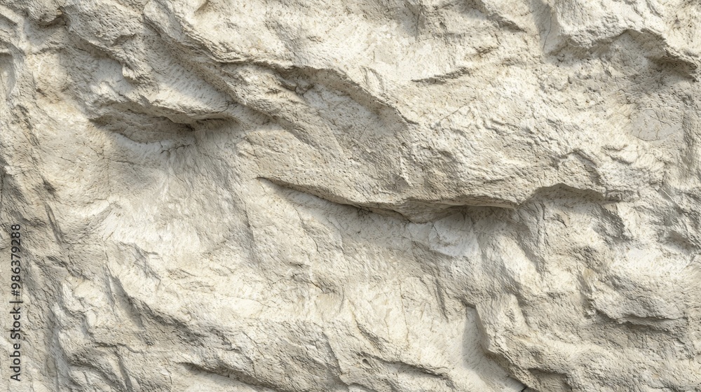 Poster sun shines on large white stone formation, casting shadows and highlighting texture. intricate patte