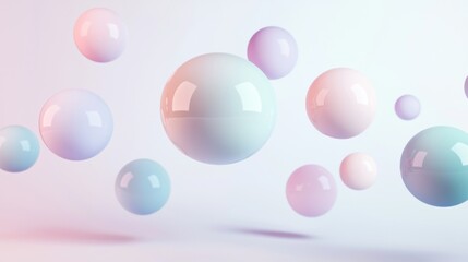 Colorful spheres float gracefully on a pastel background, creating a playful and dreamy atmosphere. Perfect for modern design projects