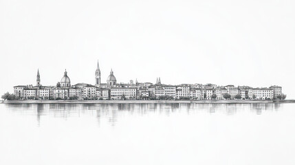 Fototapeta premium Parma, Italy, black and white pen pencil hand-drawn effect drawing illustration for travel poster, card, wallpaper, backdrop or banner. Modern, clear, artistic and simple