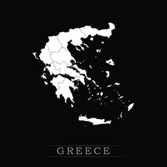 Obraz premium White political maps of Greece isolated on black background.