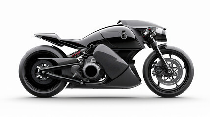Obraz premium A futuristic custom motorcycle with a sleek black and chrome finish, showcasing cutting-edge design and powerful engineering.