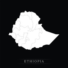 White political maps of Ethiopia isolated on black background.