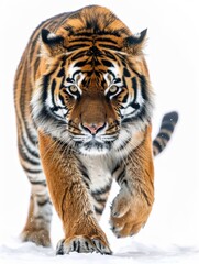 Obraz premium A tiger is walking through the snow