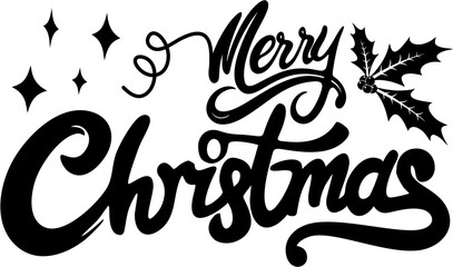 Obraz premium Merry christmas text,Merry Christmas script calligraphy,Merry christmas lettering typography black and white.Vector holiday illustration element