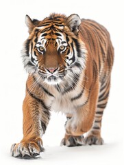 Fototapeta premium A tiger is walking on a white background