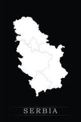 White political maps of Serbia isolated on black background.