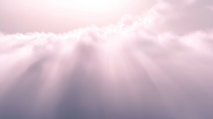 Fototapeta premium Sunbeams are shining through a cloudy sky with a beautiful pastel pink color. Perfect image for spirituality, peace, hope and tranquility
