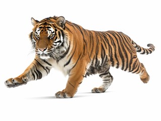 Fototapeta premium A tiger is running on a white background