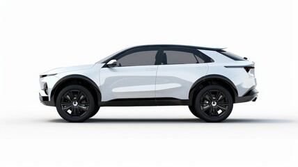 Obraz premium Side view of a sleek, futuristic white electric SUV with a modern design, featuring black accents and large wheels.