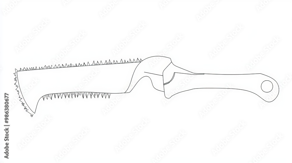 Poster continuous line drawing of a hand saw for wood linear icon of a hacksaw oneline background vector il