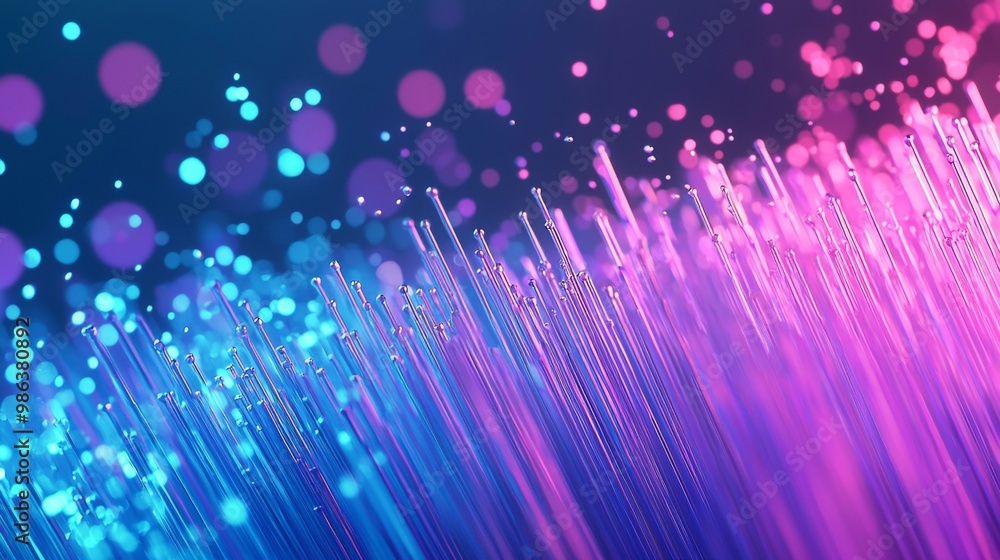 Poster glowing fiber optic cables transmitting data with a colorful bokeh effect. perfect for technology an