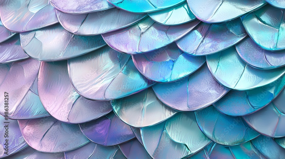 Aufkleber textured background of iridescent turquoise scales is overlapping, creating a pattern of repeating s
