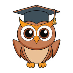 Cheerful flat vector owl with graduation cap, perfect for academic or educational themes.