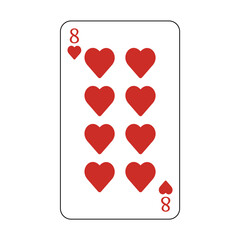 The playing card is red hearts number eight.