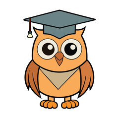 Cheerful flat vector owl with graduation cap, perfect for academic or educational themes.