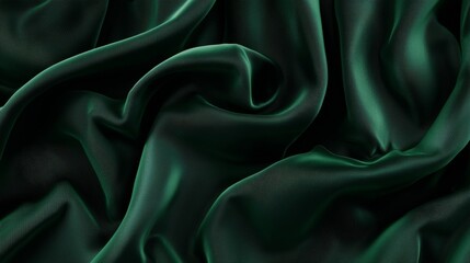 Fototapeta premium Flowing emerald satin fabric, luxurious background for elegance in fashion, design, or decor projects. Rich color, soft texture, romantic waves