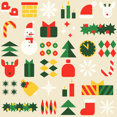 Color geometric Christmas New Year pattern background. Winter Holidays shapes. Vector illustration