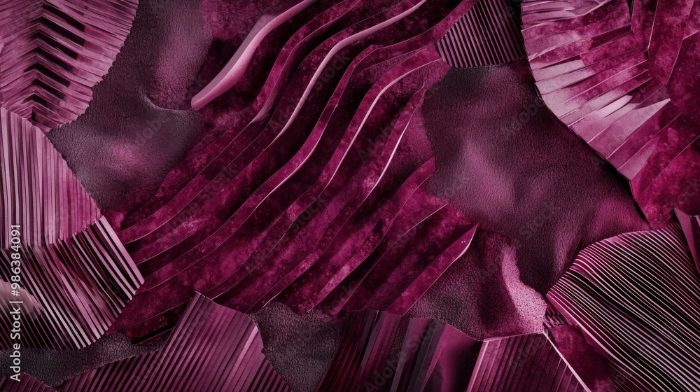 Poster 3d render of a modern abstract background with wavy shapes and velvet texture, creating an elegant and sophisticated design