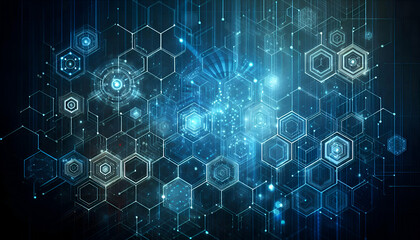 Obraz premium Futuristic Abstract Blue Hexagonal Technology Background Modern Geometric Pattern for Innovation, Digital Networks, Data Visualization, and Tech Interfaces Cutting-Edge Design Concept