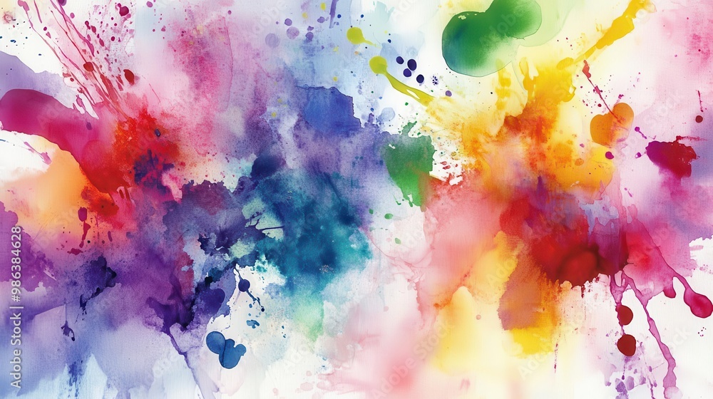 Poster abstract watercolor explosion in vibrant hues fluid paint splatters and drips create a dynamic chaot