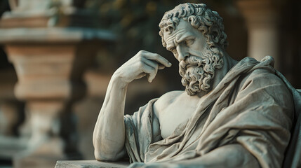 Fototapeta premium Stoic Greek statue, old greek culture, roman philosopher, classic background