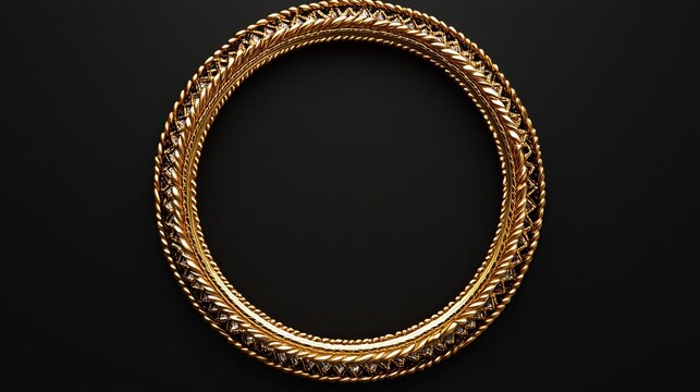 Frame with diamonds ellipse and rope in golden colors Circular gold frame for invitations wedding anniversaries and labels