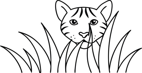Hidden Tiger in Tall Grass Stunning Vector Illustration
