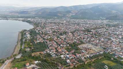 Fototapeta premium Aerial view of the historical city of Iznik by the Iznik Lake, Turkey.