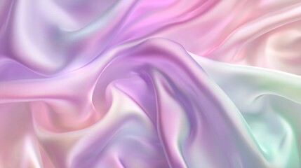 Fototapeta premium Flowing iridescent silk fabric creates elegant waves with soft pastel colors, evoking beauty and romance. Intricate design adds dreamy elegance to any project