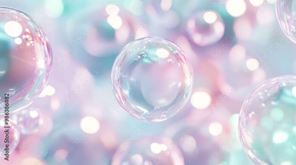 Poster many soap bubbles are floating in the air creating a dreamlike background with pastel colors and a b