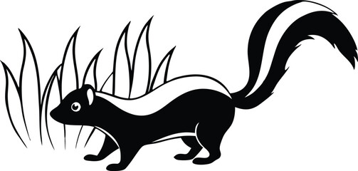 Skunk Stroll Through Lush Green Grass Vector Adventure
