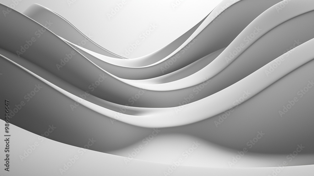 Poster smooth white waves merge elegantly, creating a mesmerizing abstract pattern. tranquil and balanced, 