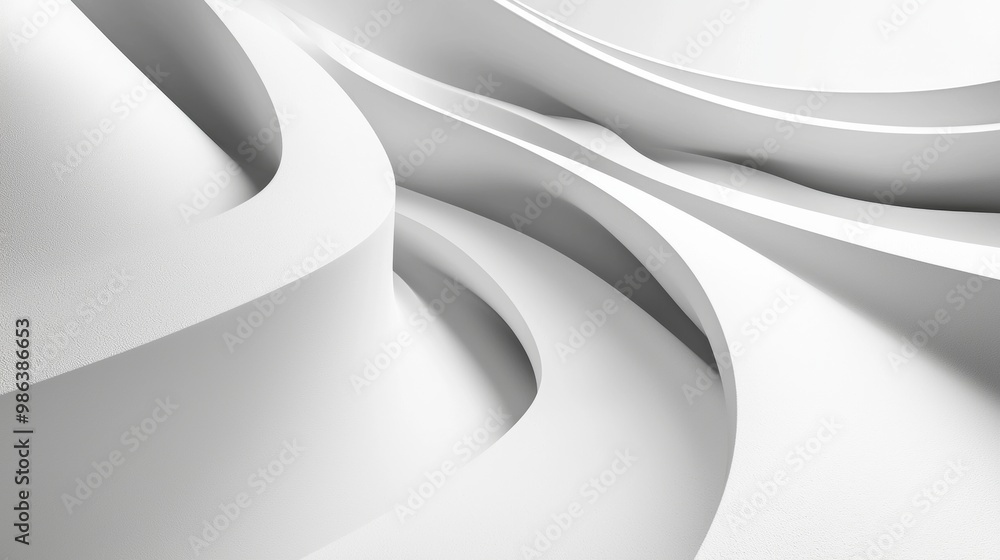Poster abstract white architectural background forming a tunnel with smooth lines flowing and merging, crea
