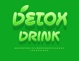 Naklejka premium Vector healthy label Detox Drink. Handwritten Green Font. Creative 3D Alphabet Letters and Numbers set