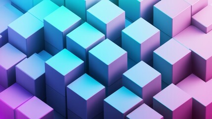 Obraz premium Three-dimensional rendering of many cubes forming a modern and futuristic background with a gradient of purple and blue