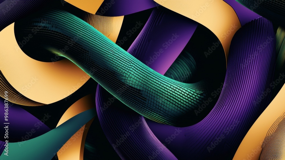 Poster captivating 3d render of colorful abstract shapes intertwining, creating a sense of depth and moveme