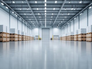 Obraz premium Large warehouse with automated refrigeration systems, cold storage for perishable goods, efficient layout