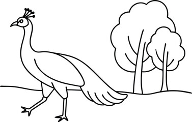 Colorful Peacock Roaming Amidst Blossoms Vector Illustration
