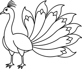 Peacock Displaying Its Feathers in a Garden Vector Art