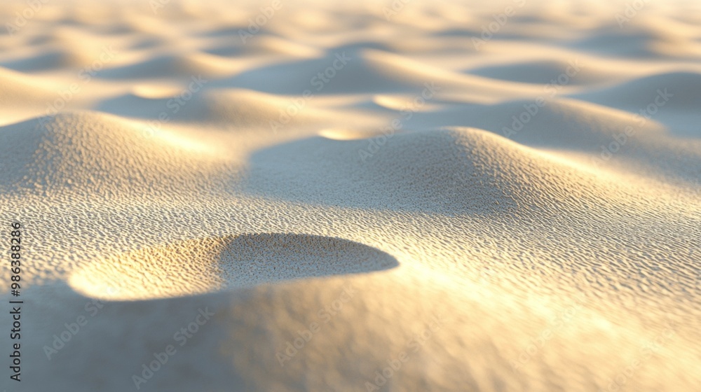 Poster smooth sand dunes create an abstract pattern with soft light and shadows, enhancing the serene deser