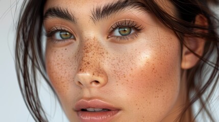 Fototapeta premium A woman with green eyes and green eyebrows