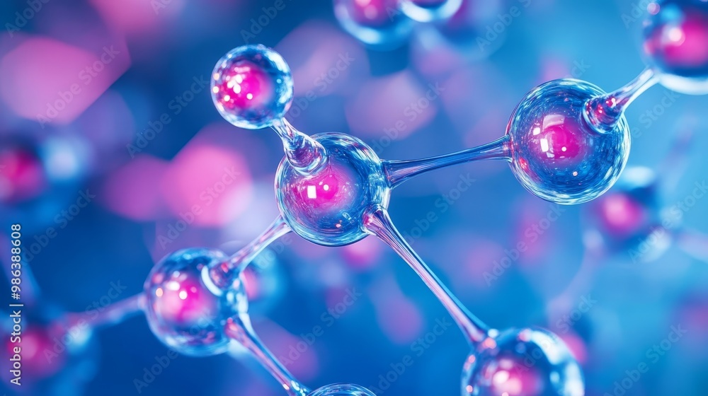 Poster abstract molecular structure with blue and pink gradient background