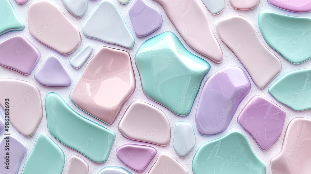 Poster glossy surface with smooth pastel colored shapes forming a seamless pattern. ideal for backgrounds r