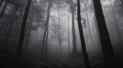 Obraz premium Haunted forest with fog rolling in and eerie sounds