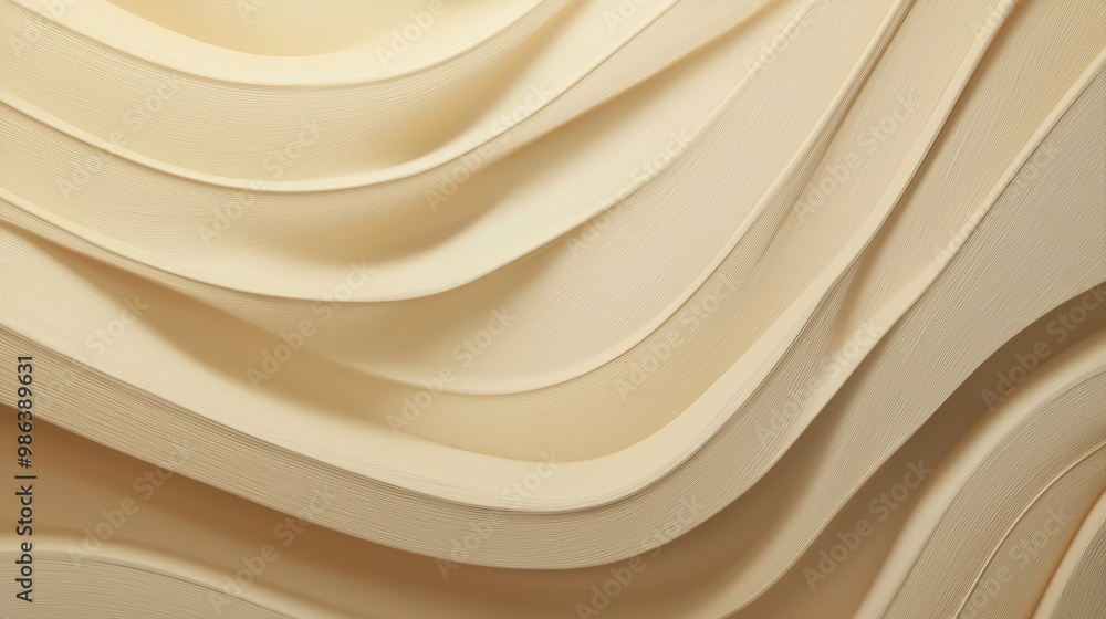 Poster beige wavy paper creates an elegant abstract background with smooth curves and lines, offering copy 